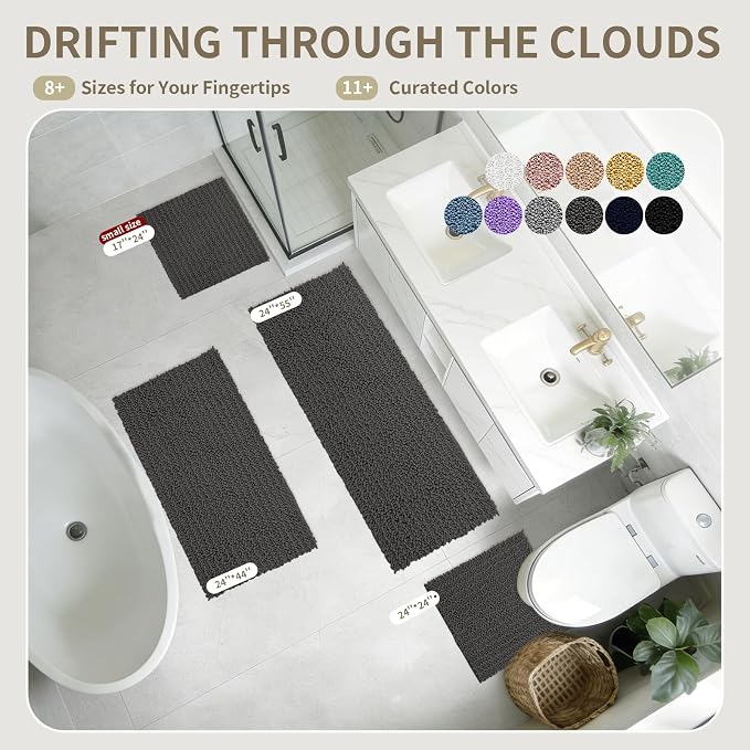 Toilet Rugs U-Shaped Mat 24x24, Contour Bathroom Mat - Ultra Soft & Absorbent Chenille, Quick-Dry, Machine Washable with Non Slip Barrier Backing, Darkgrey