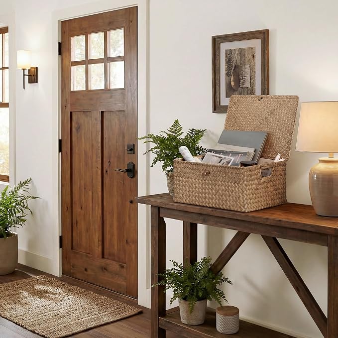 StorageWorks Wicker Baskets for Storage, Large Basket with Lid, Brown | Woven Baskets with Lids for Shelves, Wicker Storage Baskets with Lids, Decorative Box, Lidded Baskets for Organizing, 1 Pack
