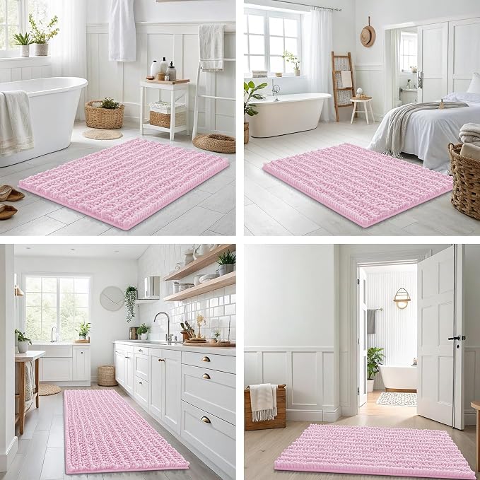 Smiry Bathroom Rugs 36X24, Extra Soft Rubber Backing Chenille Bath Mats | Pink Machine Washable Non Slip Quick Dry Bath Mats for Bathroom Floor, Tub, Shower, Home Decor Accessories