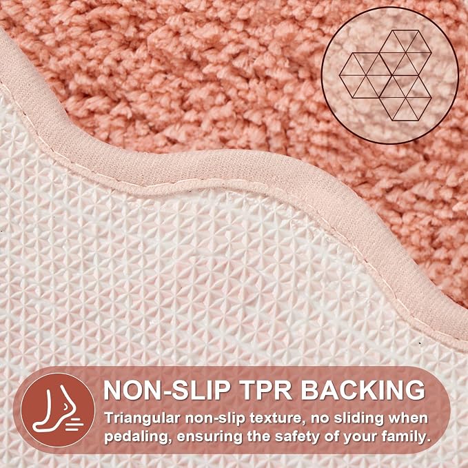 ORTIGIA Cute Coral Pink Scalloped Bath Mat, Fun Plush Microfiber Scallop Bathroom Rugs Non Slip Washable Quick Dry Absorbent, Bath Rug Carpet for Shower Stall Vanities Kitchen Floor Entrance, 17x47
