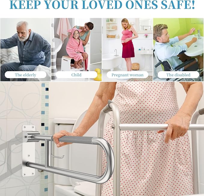 Toilet Grab Bar 30.3 Inch, Munzong Anti-Slip Handicap Grab Bars with Paper Holder, Flip-Up Bathroom Toilet Safety Rails, Stainless Steel Knurled Support handrails for Seniors Elderly Disabled Pregnant | Anti-Slip Bathroom Toilet Safety Rails Stainless ...