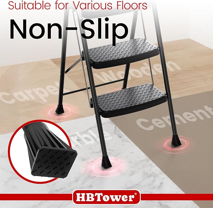 HBtower Step Ladder Sturdy, Heavy Duty Step Stool for Adults | Wide Anti-Slip Pedal Step Ladder Folding Step Stool for Home and Kitchen, Garage, Outdoor