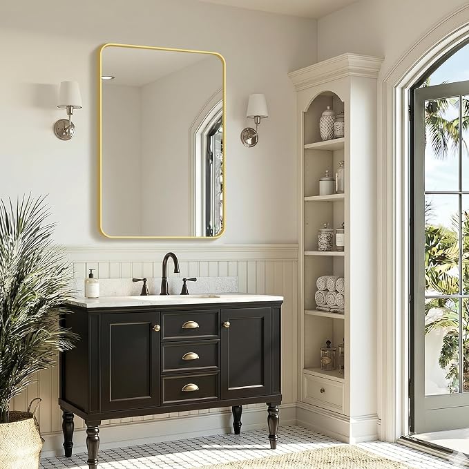 FICTOR Bathroom Mirror for Over Sink, 2 Pack 36"x24" Vanity Mirror, Gold | Shatterproof Tempered Glass, Anti-Rust Frame, Vertical/Horizontal Mounting, Wall Mirror for Bedroom, Living Room, Entryway