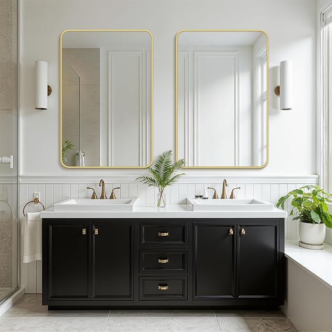 FICTOR Bathroom Mirror for Over Sink, 24"x36" Vanity Mirror for Wall, Gold | Shatterproof Tempered Glass, Anti-Rust Frame, Vertical/Horizontal Mounting, Wall Mirror for Bedroom, Living Room, Entryway