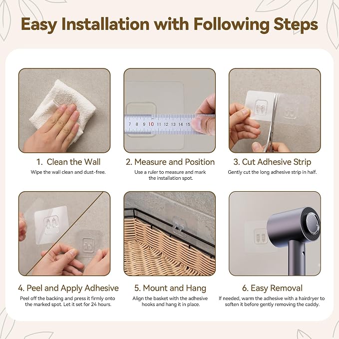GRANNY SAYS Wicker Corner Shower Caddy Adhesive, Shower Organization | Shower Shelf for Inside Showers, Adhesive Shelves for Bathroom Organizers and Storage, Bathroom Shelf Wall Mounted for Decor