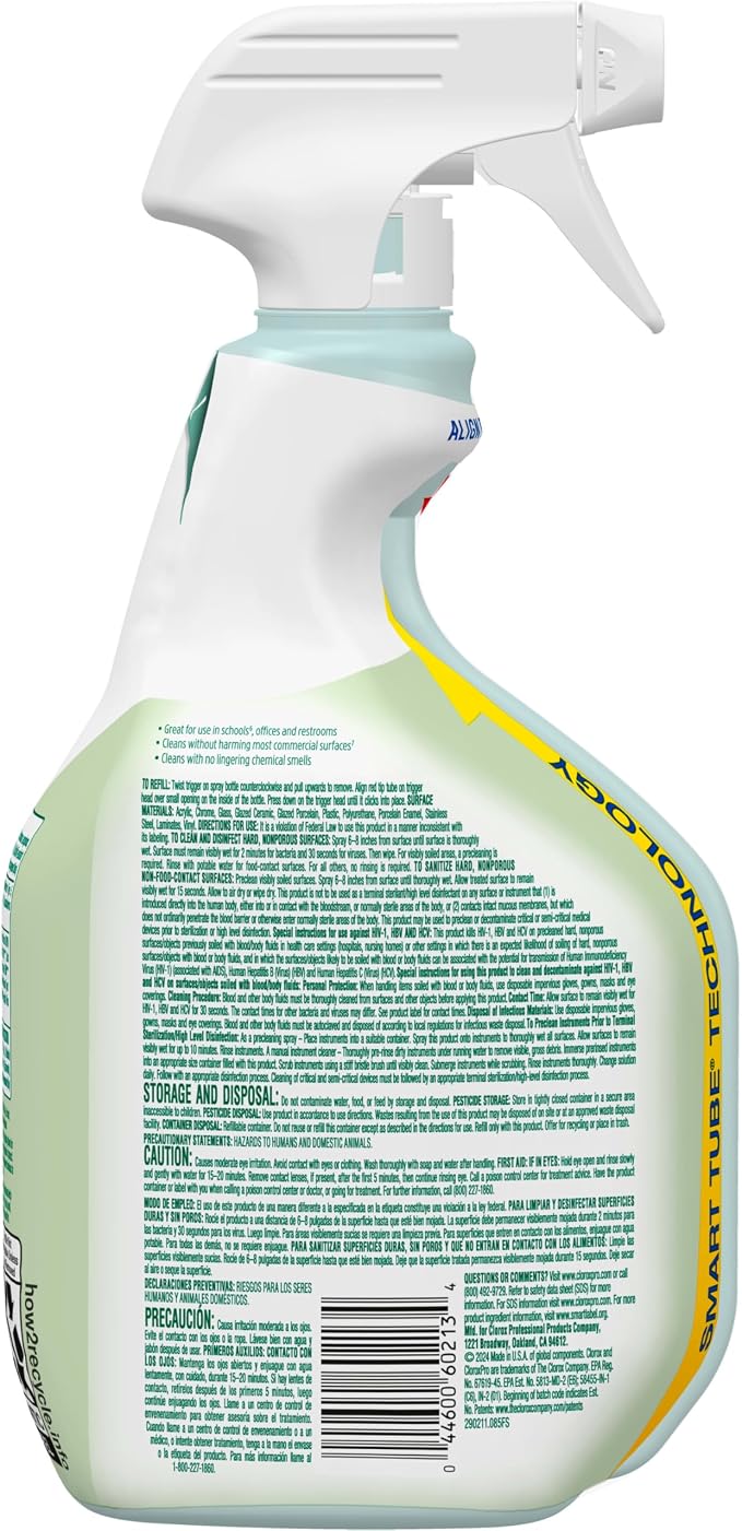 CloroxPro EcoClean Disinfecting Cleaner Spray Bottle, 32 fl. oz. | Disinfects in 2 Minutes, Sanitizes in 15 Seconds, Kills 99.9 Percent of Flu Viruses and SARS-CoV-2, Bleach Free