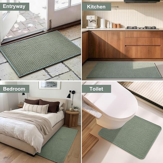 Triohero Bathroom Rugs Non Slip Washable, Super Absorbent Thin Bath Mat Quick Dry Low Pile Bathroom Rug, Sage Green 24"x47"