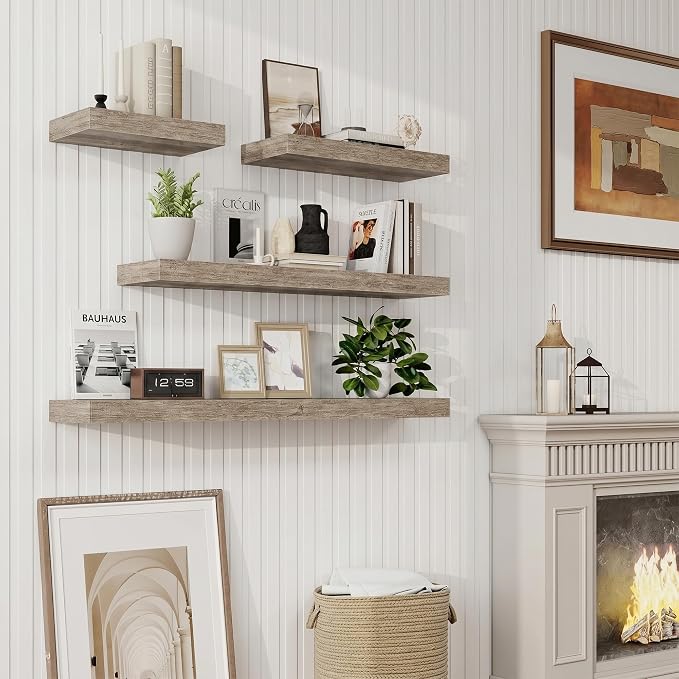 72in Floating Shelves for Wall, 72"W x 9.25"D x 1.5"H, Grey, 2Pcs | Long Wall Mounted Engineered Wood Shelves with Invisible Brackets for Living Room, Bedroom, Bathroom, Kitchen, 9.25in Depth