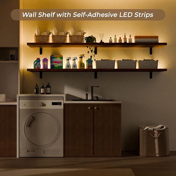 10x72 Inch LED Floating Shelf, Wall Mounted with Light, Storage for Gaming Room, Living Room, Kitchen (Walnut, Set of 2)