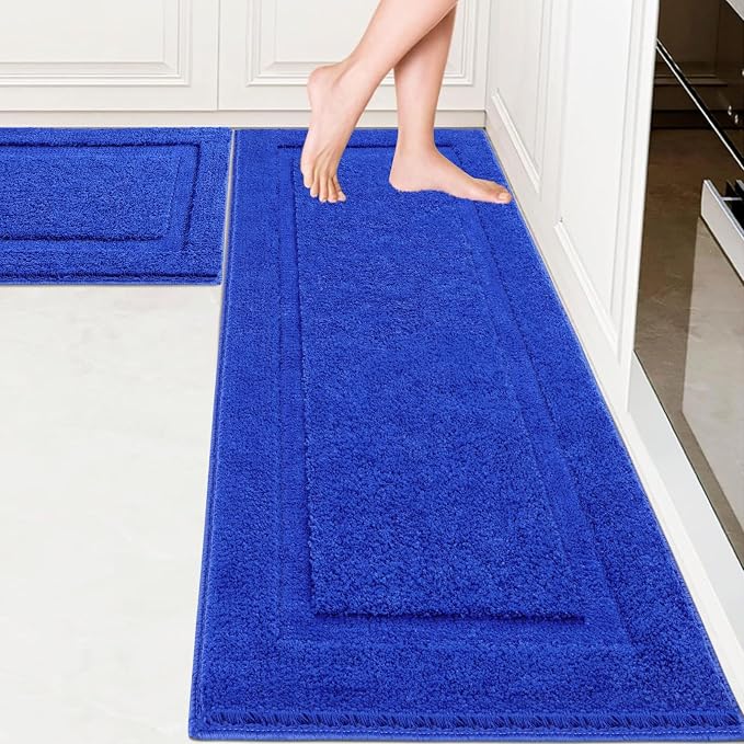 SHACOS Soft Microfiber Royal Blue Bathroom Rugs Sets 2 Pieces 32"x20" | Absorbent Plush Bath Rugs, Non Slip Washable Shaggy Bath Mats, Fluffy Bathroom Runner Floor Mats Shower Rug