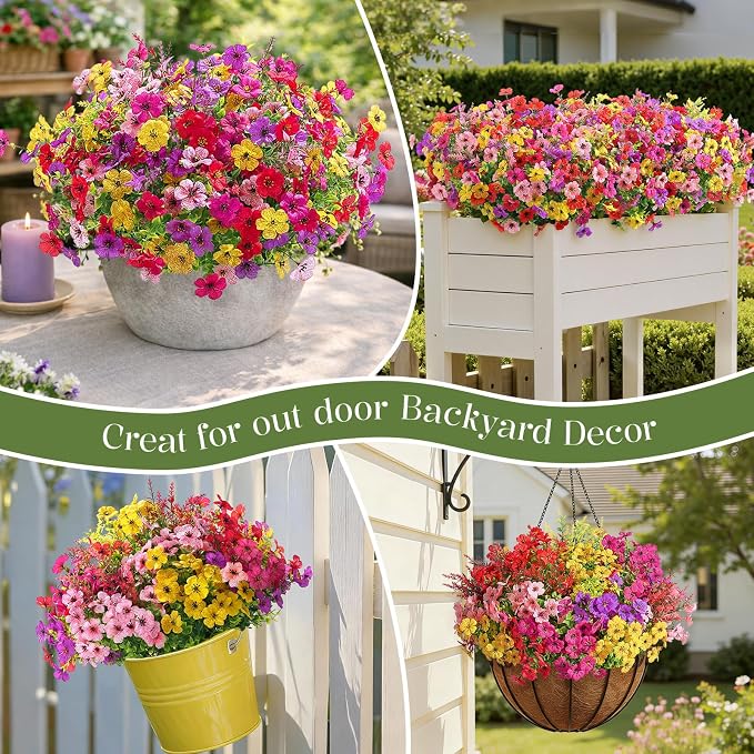 SHareconn 24 Bundles Artificial Flowers for Outdoors UV Resistant Decor | Realistic Silk Violet Lavender, UV Resistant Fake Flowers, Ideal Spring Decor for Patio Porch, Yard Planter & Home, 5 Colors
