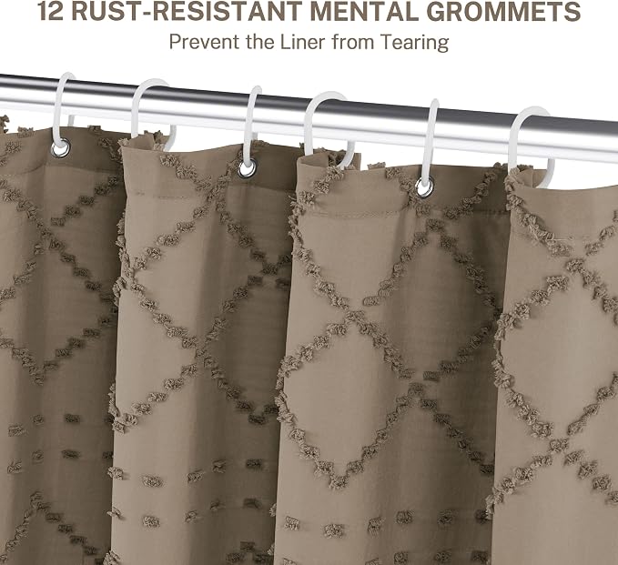 Siiluminisoy Boho Farmhouse Shower Curtain, 72 x 72 Tufted Chevron Textured Striped Modern Minimalist Cloth Shower Curtain for Bathroom