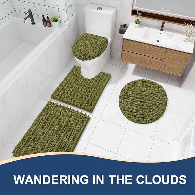 Arotive Bathroom Rugs Mat 24x16, Soft Absorbent Chenille Shaggy Bath Mat | Willow Green, Machine Wash Dry, Bath Rugs for Bathroom Floor, Tub and Shower, Home Decor Accessories