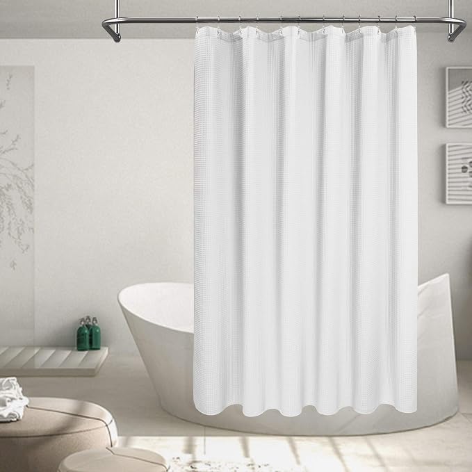 Barossa Design Waffle Weave Shower Curtain Fabric White, 72x72 | Heavy Weight Fabric, Cotton Blend, Hotel Luxury Spa, Machine Washable, 72W x 72H for Bathroom
