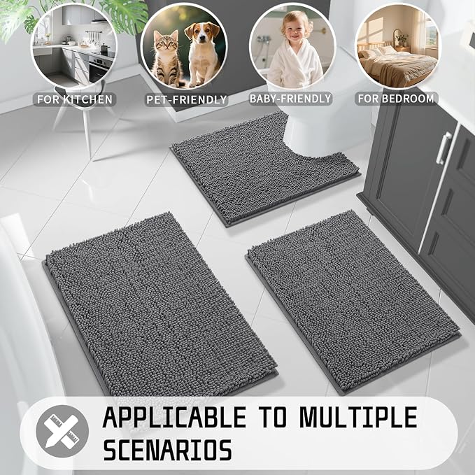 Yimobra Large Bathroom Rugs 36"x24", Non Slip Bath Mat for Tub, Shaggy Rug Floor Carpet, Extra Soft Super Absorbent Quick Dry, Machine Washable,Dark Gray