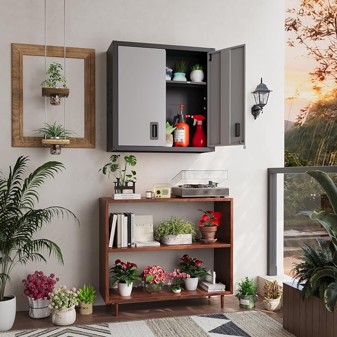30 Inch Metal Wall Cabinet, Metal Wall Cabinet for Garage, 2pcs,Grey | Wall Mount Cabinet with Lock and Adjustable Shelf, Lockable Storage Cabinet for Home Office,Garage,Gym,School