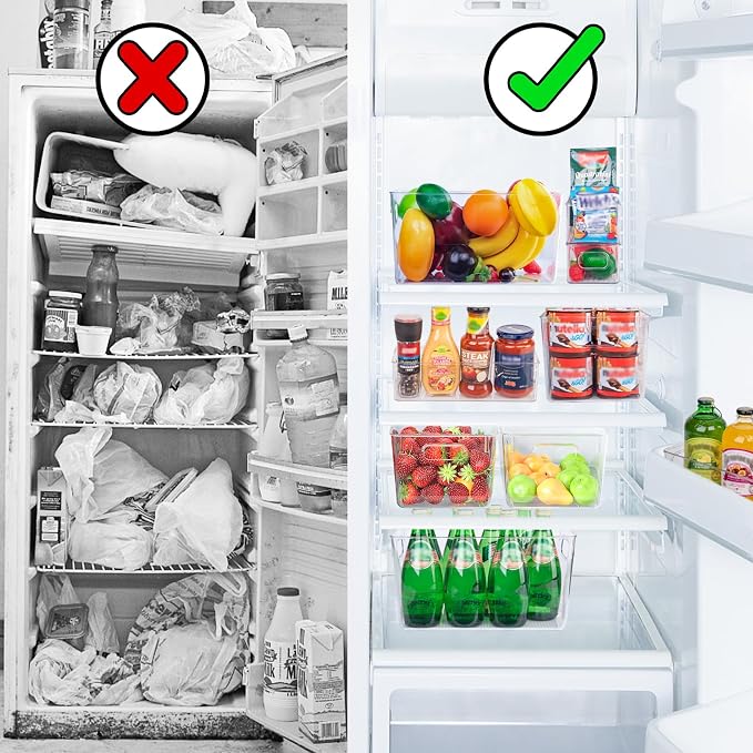 4 Pack Large Clear Plastic Storage Bins, Kitchen &Pantry Organizer | Heavy-duty 450g BPA-free PETG containers with handles for fridge, under-sink, bathroom, office, closet, and garage storage