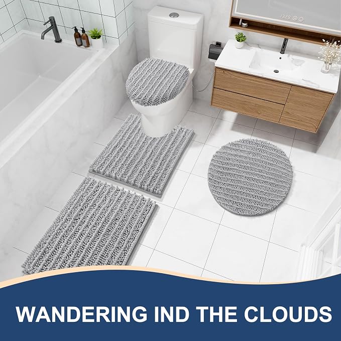 Arotive Bathroom Rugs Mat 24x16, Soft Absorbent Chenille Shaggy Bath Mat | Light Grey, Machine Wash Dry, Bath Rugs for Bathroom Floor, Tub and Shower, Home Decor Accessories