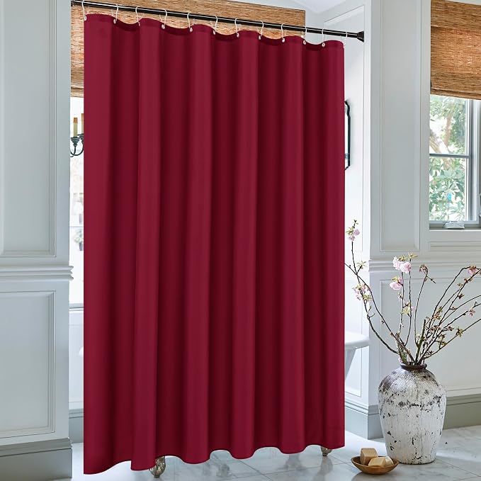 Biscaynebay Extra Long Fabric Shower Curtain Liners 72" Width by 84" Length, Burgundy Water Resistant Bathroom Curtains Rust Resistant Grommets Top Weighted Bottom Machine Washable