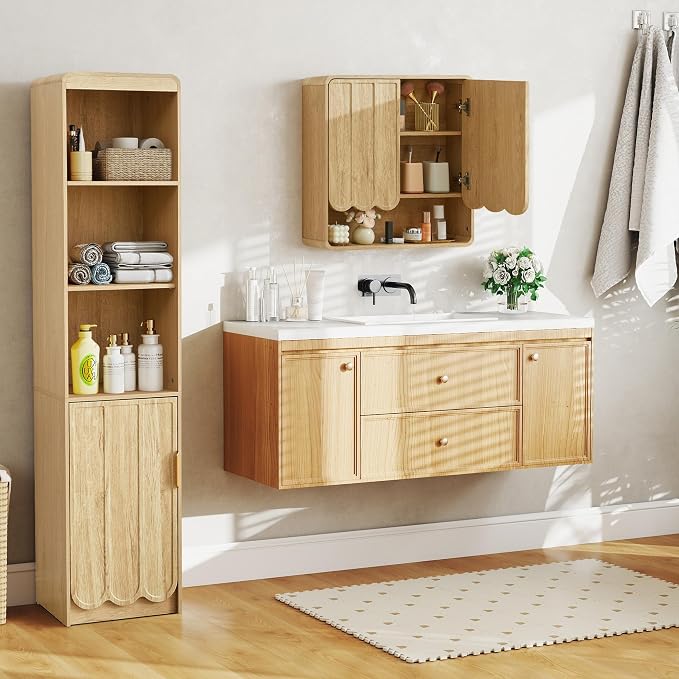 Bathroom Wall Mounted Storage Cabinet, Medicine Cabinet with Adjustable Shelf, Over The Toilet Storage Cabinet for Bathroom, Laundry Room, Kitchen, Living Room (Natural)