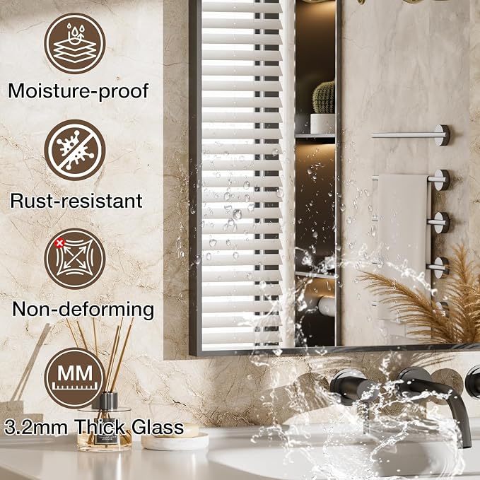 24"x36" Matte Black Rectangle Vanity Bathroom Mirror, Set of 2 | Aluminum Alloy Frame, Clear Reflection, Rust-Resistant, Vertical or Horizontal, Wall Mount, Bedroom and Entryway