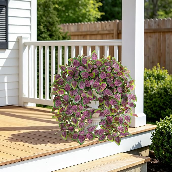 Fake Plants Artificial Hanging Plants for Outdoors Outside Decor, 2 PCS Faux Coleus Artificial Greenery Plants UV Resistant Look Real Long Trailing Vines for Front Door Porch Planter Urn Patio Indoor