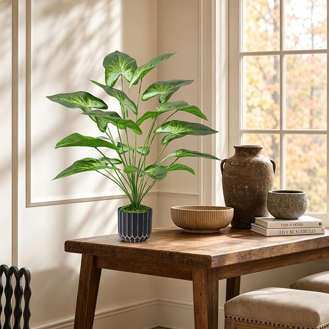 26" Fake Plants 3D Printed Artificial Tropical Potted Plant Tall Faux Plant | Indoor Outdoor Tree, Fade-Resistant, Zero Maintenance, Premium Durable for Living Room Home Decor