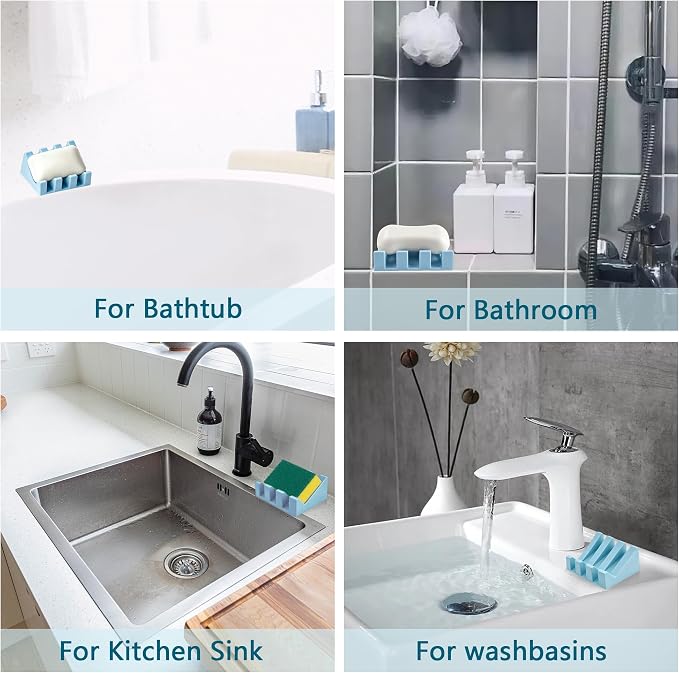 Soap Dish Holder for Shower with Suction Cup, Silicone Soap Holder & Saver Self-Draining Bar Soap Dish Keeps Soap Dry for Bathroom, Kitchen, Bathtub (Sky Blue,1-Pack)