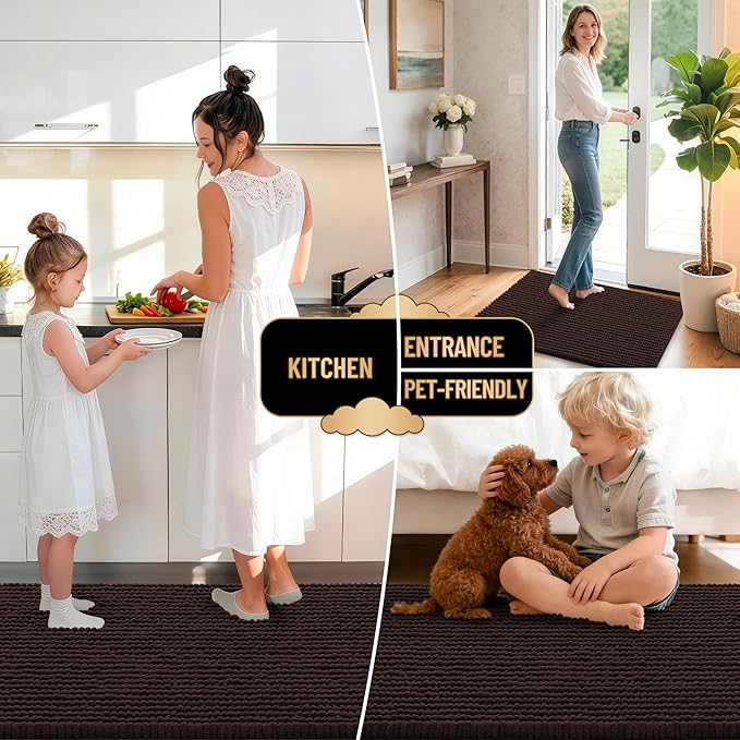 OLANLY Thick Chenille Large Bathroom Rugs 44x32, Absorbent Bath Mat, Brown | Soft Bath Rugs, Rubber Backing, Machine Wash Dry, Bath Mats for Bathroom, Tub and Shower, Home Decor Accessories
