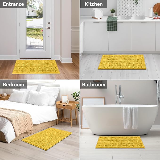 Bcoimo Bath Rug Mat,Yellow Chenille High Absorbent Bathroom Shower Tub Mats | Non Slip with Rubber Backing Bathroom Rugs;High Absorbent And Quick Dry 36x24 Microfiber mat; Machine Washable;Extra Soft mat