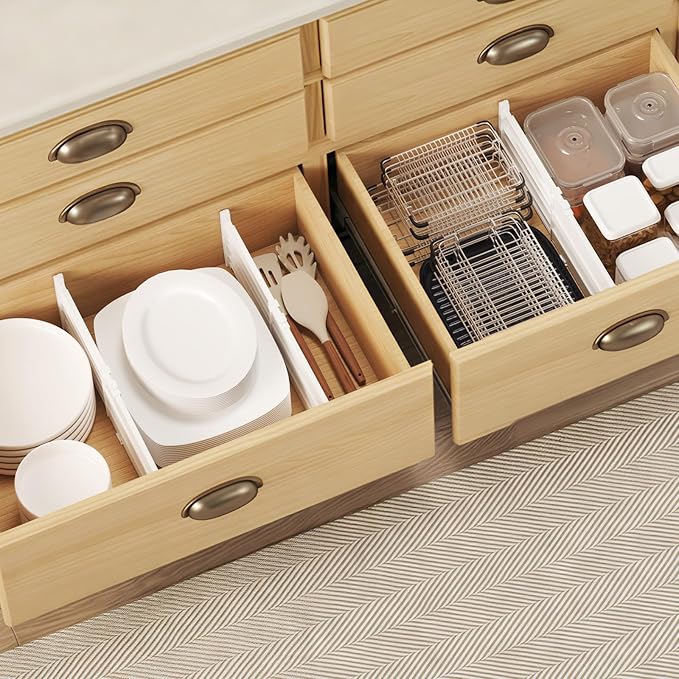 Lifewit 6" Tall Drawer Dividers, Adjustable Deep Drawer Organizer Clothes | 9 Pack 11.5"-18.5" Expandable White Plastic Separators for Dresser, Kitchen, Cabinet, Closet, Office Organization & Storage