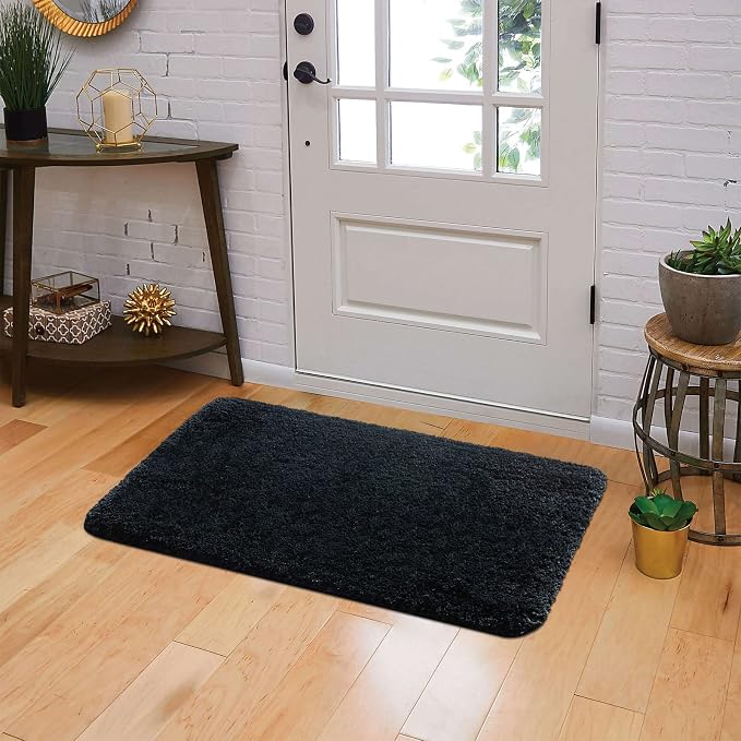 MIULEE Black Large Bathroom Rugs Soft Microfiber Bath Mat 24x36 Inch | Absorbent, Non Slip, Quick Dry, Fluffy Bath Rugs for Bathroom Floor Tub Showers, Machine Washable