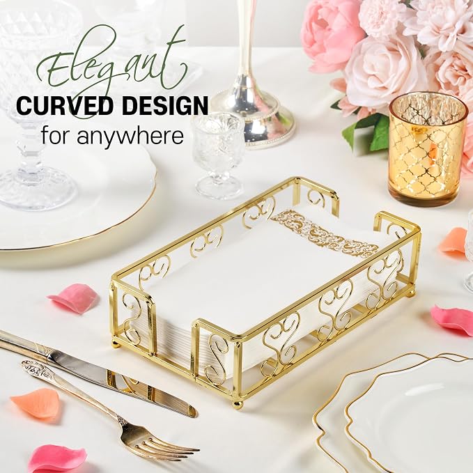 Guest Towel Holder Tray for Bathroom Countertop, Gold Napkin | Guest Bathroom, Powder Room & Vanity Use
