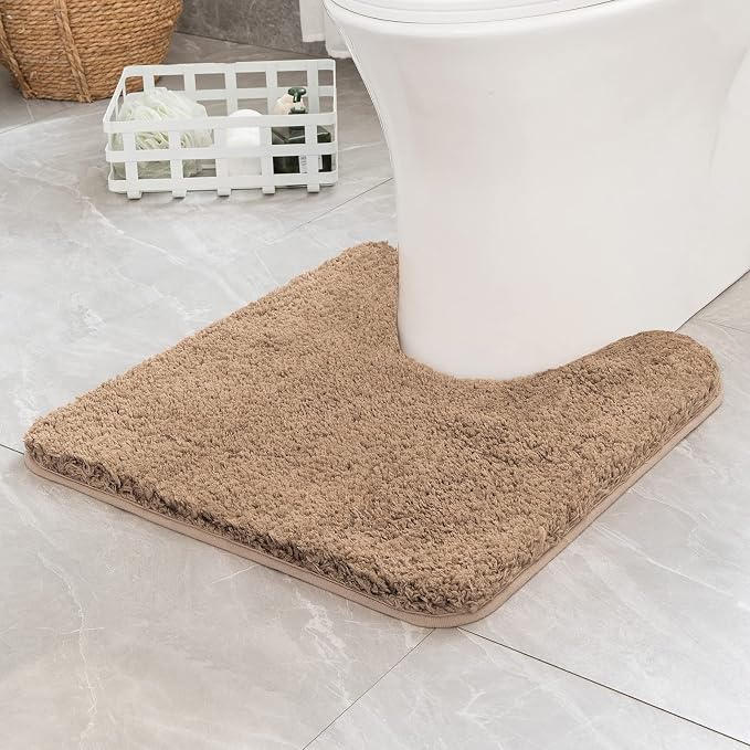 MIULEE Light Brown Microfiber Toilet Bath Rug U-Shaped Contour 20x20 Inch | Absorbent, Non Slip, Quick Dry, Fluffy Bath Rugs for Bathroom Floor Tub Showers, Machine Washable