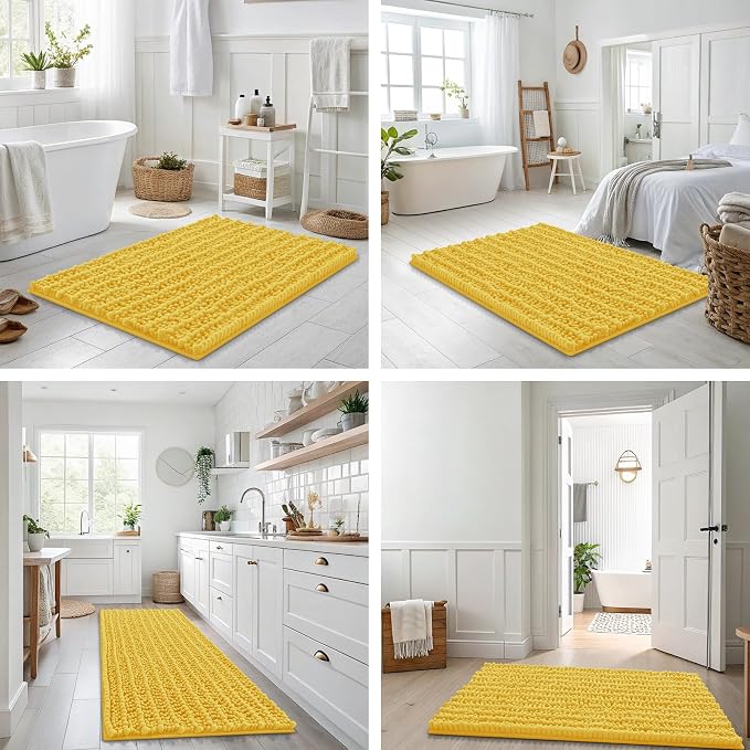 Smiry Bathroom Rugs 30X20, Extra Soft Rubber Backing Chenille Bath Mats | Yellow Machine Washable Non Slip Quick Dry Bath Mats for Bathroom Floor, Tub, Shower, Home Decor Accessories