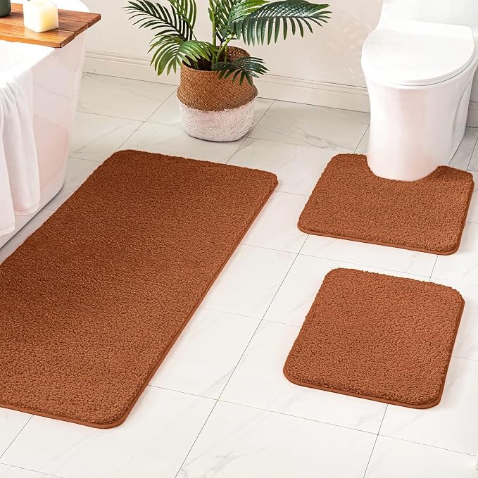 MIULEE Fall Burnt Orange Bathroom Runner Rug Soft Microfiber Bath Mat 24x48 | Absorbent, Non Slip, Quick Dry, Fluffy Bath Rugs for Bathroom Floor Tub Showers, Machine Washable