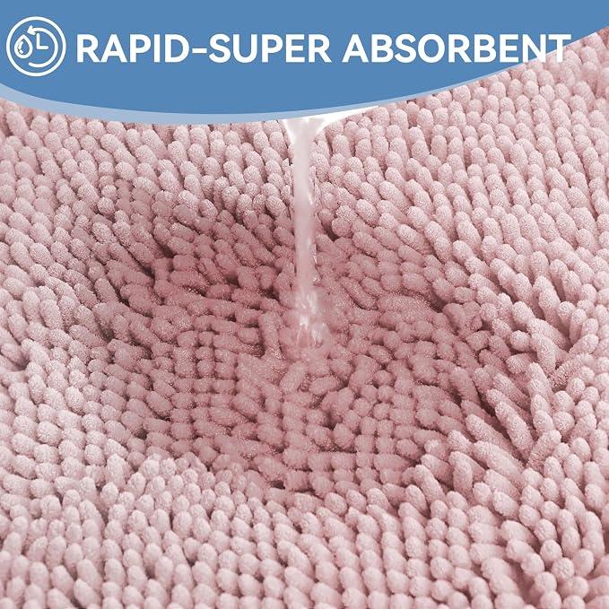 Bcoimo Small Bath Rug Mat,24x17 Chenille Non Slip Pink Bathroom Shower Mat | Extra Soft Bathroom Rugs;Non Slip with Rubber Backing Bath Mats;High Absorbent And Quick Dry Microfiber mat; Machine Washable