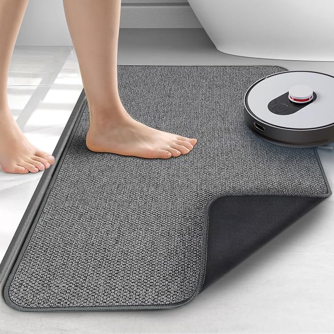Upgraded Bath Mat 19x30Inch, Thin Bath Mats Rugs with Rubber Backing Non-Slip, Absorbent,Quick Dry Machine Washable, Home Decor Accessories Cozy Cloth Bathroom Rugs fit Under Door/Sink/Tub-Dark Grey
