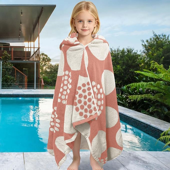 VOOVA & MOVAS Kids Hooded Towel, 3-8 Years, 100% Cotton, Orange Blue Dot | Exquisite Dot Jacquard Design, Fast Absorbing Fabric, Perfect for Bathing, Swimming, Beach and Pool