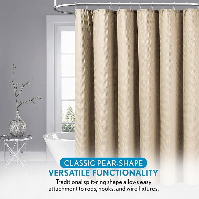100 Pack Shower Curtain Hooks, 2.5" Metal Shower Curtain Rings, Made of Rust Resistant Nickle-Plated Steel, Pear Shaped Split Rings, Hanging Clips
