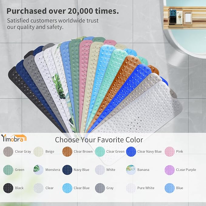 Yimobra Non Slip Bathtub Mat 40 x 16 Inch, Extra Long Shower Mat with Drain Holes, Machine Washable Baby Bath Mats, Strong Suction Cups for Bathroom Floor, Pink