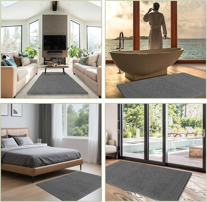Bathroom Rugs 40 x 60 Inch – Extra Large Bath Mat | Absorbent and Washable Thick Chenille Bath Rugs Non-Slip Runner Rug for Bathroom, Shower, Tub(Gray)