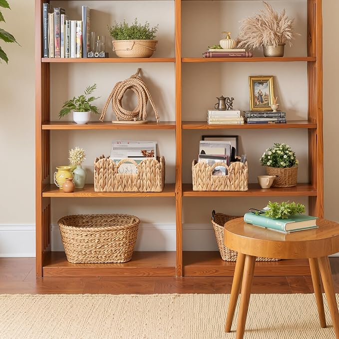 GRANNY SAYS Wicker Storage Basket, Shelf Baskets with Scalloped Edge | Scalloped Water Hyacinth Basket, Storage Wicker Basket for Pantry, Water Hyacinth Baskets with Scalloped Edge, Woven Baskets