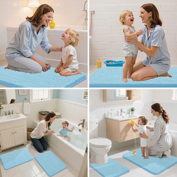 Arotive Bathroom Rugs 30x20, Soft Absorbent Shaggy Chenille Bath Rugs | Sky Blue, Machine Washable Rubber Backing Bath Mats for Bathroom Floor Tub and Shower Home Decor Accessories