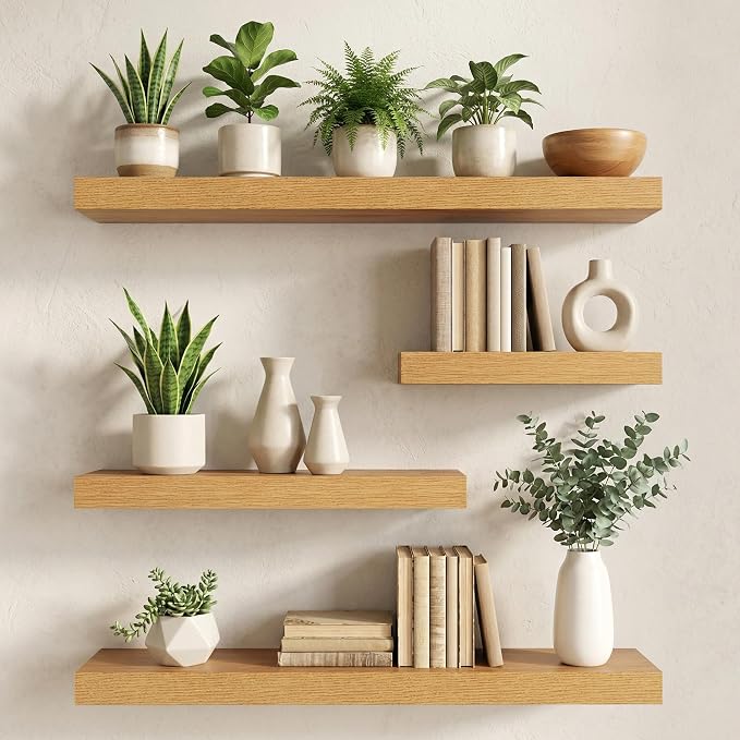 36 in Floating Shelves for Wall Decor Color Oak,Pack 2 | Modern floating shelves for living room,bedroom,kitchen and bath.Organize & display books,photos and decor.easy mount,sturdy.