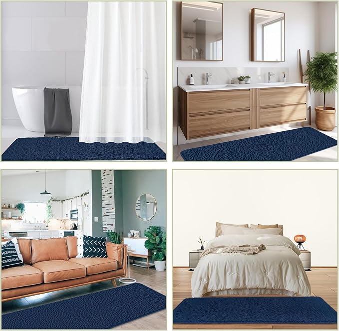 Bathroom Runner Rug 24 x 60 Inch – Extra Large Long Bath Mat | Absorbent and Washable Thick Chenille Bath Rug Non-Slip Runner Rug for Bathroom, Shower, Sink(Navy Blue)