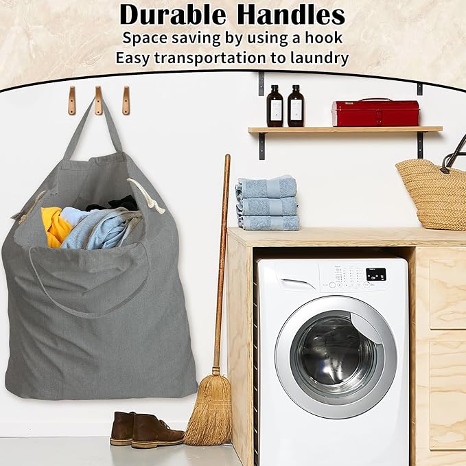 Canvas Laundry Bag 40"W x35"H, Extra Large Heavy Duty Storage Bag, XXL Grey | Thick Canvas Fabric, with Handles & Drawstring Closure, Washable Clothes Sack, 1 Pack