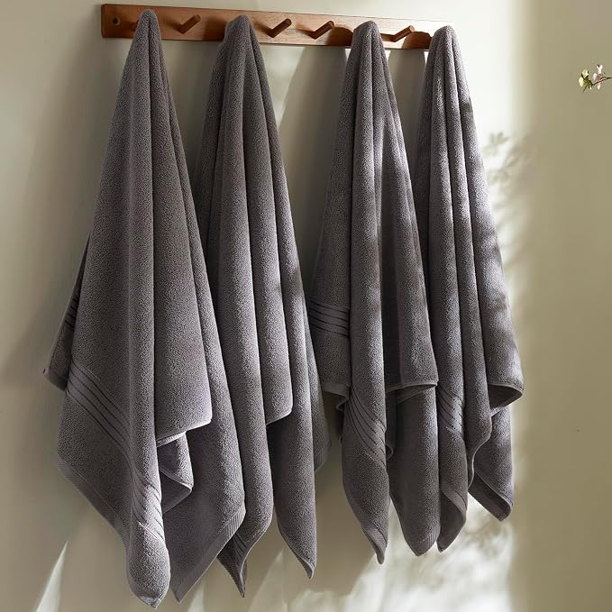 COZYART Luxury Bath Towels 4 PCS, 27x54 650 GSM Turkish Cotton, Grey | Zero Twist 100% Ring Spun Cotton, Fluffy, Ultra Soft, Super Absorbent, Quick Dry, Large Towels for Hotel Spa Bathroom Shower