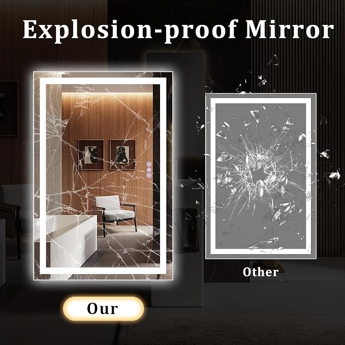 47"x 47" LED Bathroom Mirror with Lights, Backlit & Front Lit | Lighted Bathroom Vanity Mirror for Wall with Dimmable Lights 3 Colors, Adjustable Brightness, Shatterproof Tempered Glass