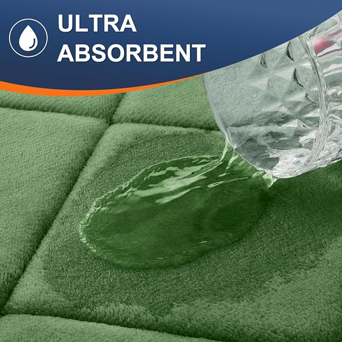 OLANLY Memory Foam Bath Mat 30x20, Ultra Soft and Absorbent Bathroom Rugs | Olive Green, Quick Dry, Machine Washable Shower Bath Rugs, Comfortable Bath Carpet for Bathroom Floor, Tub and Shower